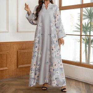 Printed and Embroidered Abaya Dress